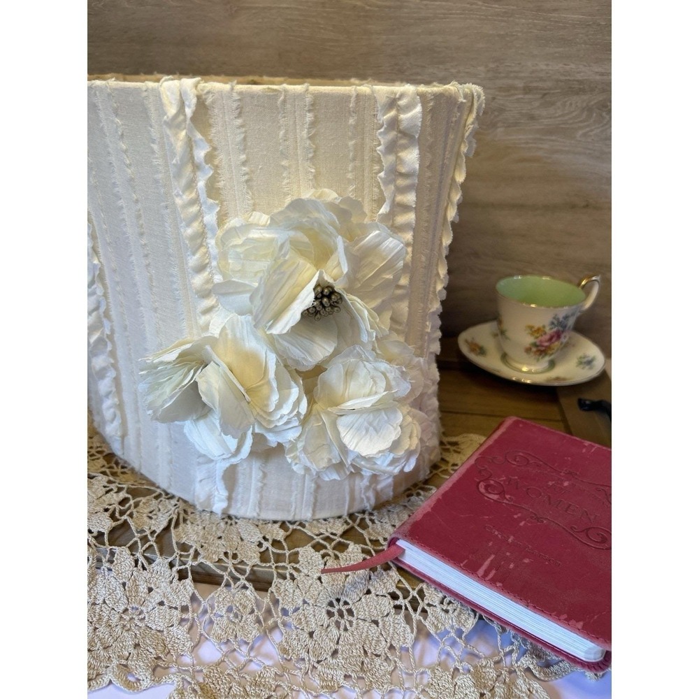 Ivory Floral French Cottage Lampshade 12x9x9 Spider Fitter Romantic Chic